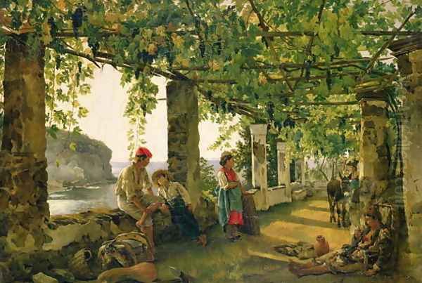 Verandah with twisted vines, 1828 Oil Painting by Silvestr Fedosievich Shchedrin