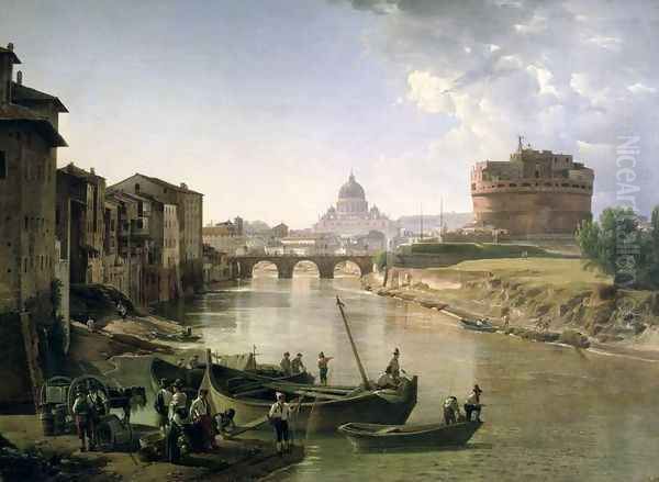 New Rome with the Castel SantAngelo, 1825 Oil Painting by Silvestr Fedosievich Shchedrin