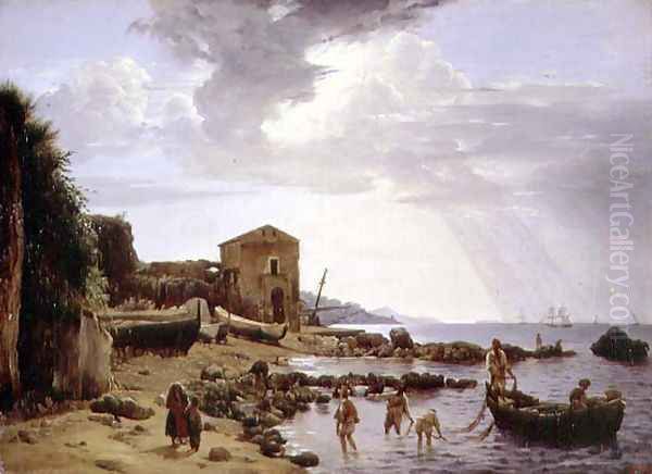 The Beach at Sorrento with a View of the Island of Capri Oil Painting by Silvestr Fedosievich Shchedrin