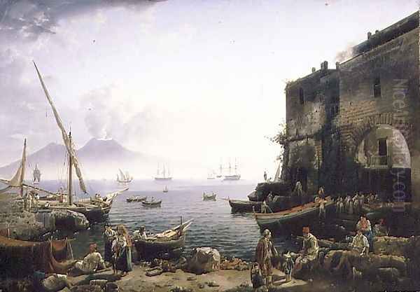 View of Naples, the Santa Lucia Embankment, 1829 Oil Painting by Silvestr Fedosievich Shchedrin