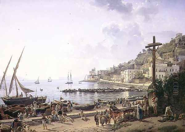 The Bay of Mergellina, Naples, 1827 Oil Painting by Silvestr Fedosievich Shchedrin