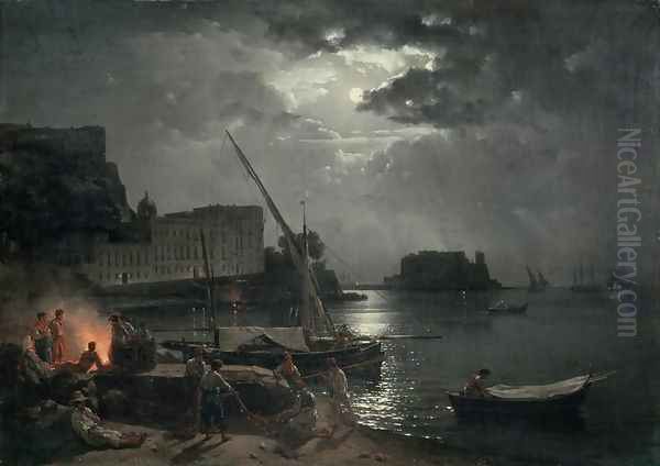 View of Naples in Moonlight, 1829 Oil Painting by Silvestr Fedosievich Shchedrin