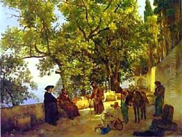 A Terrace On A Seashore A Small Town Of Capuccini Near Sorrento 1827 Oil Painting by Silvestr Fedosievich Shchedrin