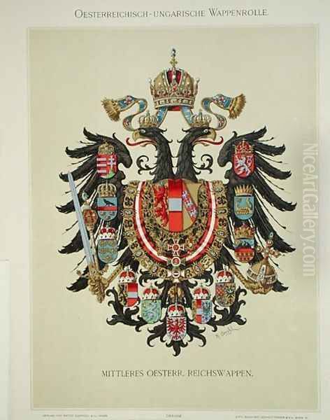 Plate with the coat of arms of the Austro-Hungarian Empire, from Heraldischer Atlas by the artist, 1899 Oil Painting by Strohl, Hugo Gerard