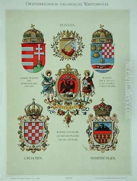 Coats of arms from the Austro-Hungarian Empire, from Heraldischer Atlas by the artist, 1899 Oil Painting by Strohl, Hugo Gerard