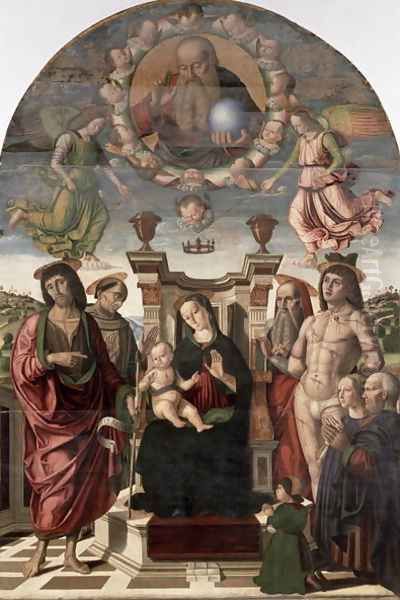 The Madonna and Child Enthroned with Saints Oil Painting by Giovanni Santi or Sanzio