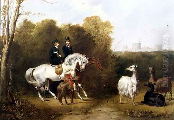 Queen Victoria 1819-1901 and Prince Albert 1819-61 Viewing the Llamas in the House Park, Windsor, c.1845 Oil Painting by Gourlay Steell