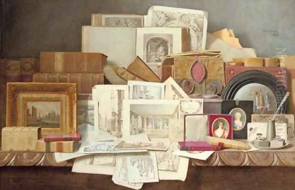 Art and Letters Still-life of books, paintings, prints and other objects Oil Painting by Benjamin Walter Spiers