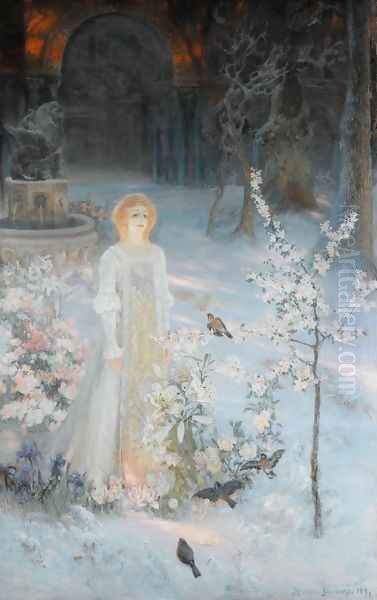 Snow Maiden Oil Painting by Kazimierz Stabrowski