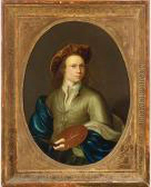 A Self Portrait Of A Young 
Painter At The Age Of 19, Half Length, Holding A Painters Palette Oil Painting by Aert Schouman