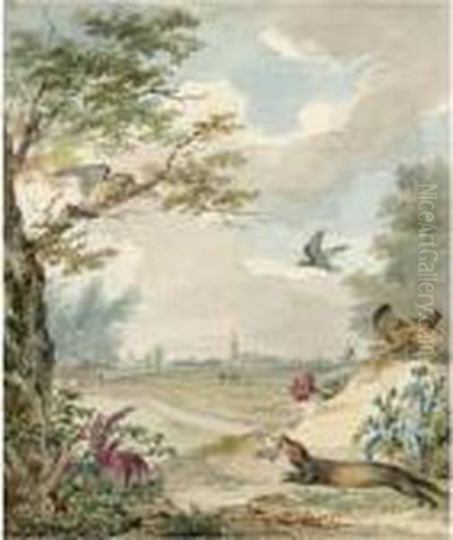 Landscape With A Hunting Weasel Mobbed By Birds Oil Painting by Aert Schouman