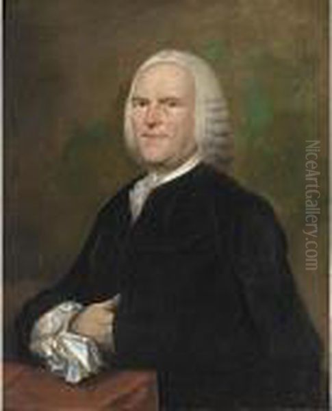 A Portrait Of Christiaan 
Aansorgh, Aged 58, Half Length, Wearing A Black Costume With White Lace 
Collar And Sleeves Oil Painting by Aert Schouman