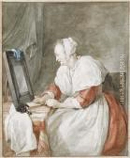 A Woman Seated At A Dressing Table Oil Painting by Aert Schouman