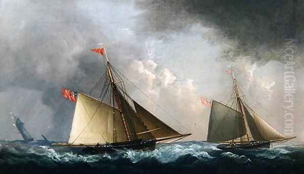 Cutter Yachts Racing Oil Painting by H. Sargeant