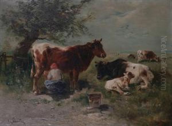 Melken Van De Koeien Oil Painting by Henry Schouten