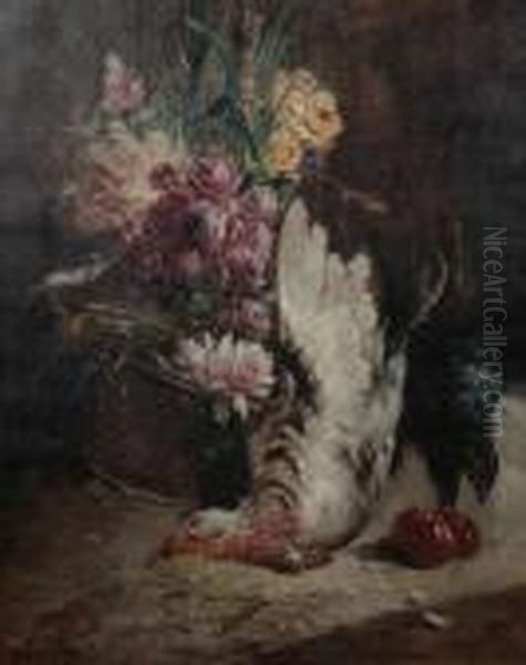 Stilleven Met Gevogelte En Bloemenmand Oil Painting by Henry Schouten