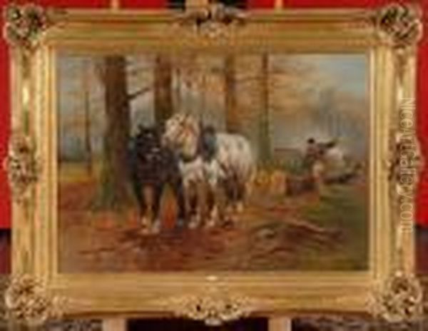 Bucherons Et Chevaux En Foret Oil Painting by Henry Schouten