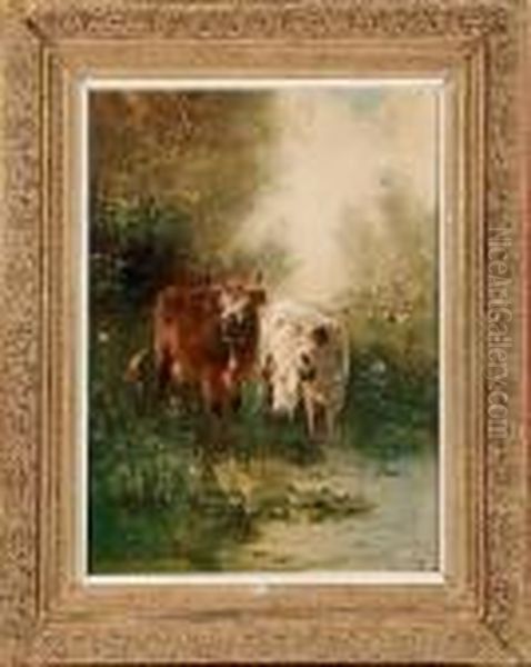 Vaches Au Bord De L'eau Oil Painting by Henry Schouten