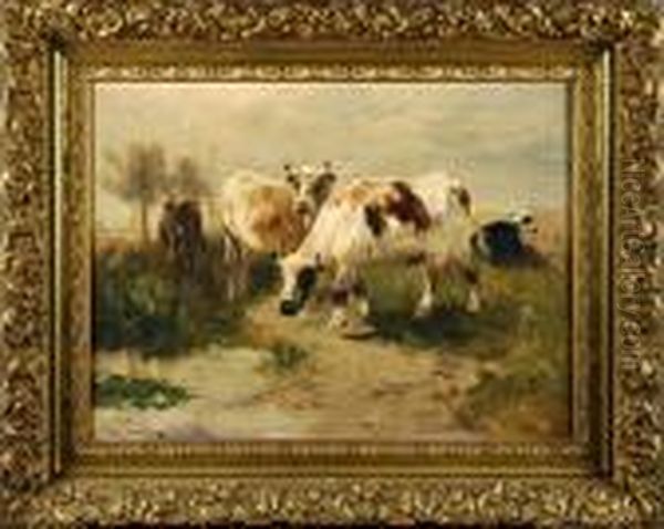 Vaches A L'abreuvoir Oil Painting by Henry Schouten