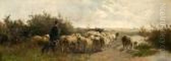 Berger Et Son Troupeau De Moutons Oil Painting by Henry Schouten