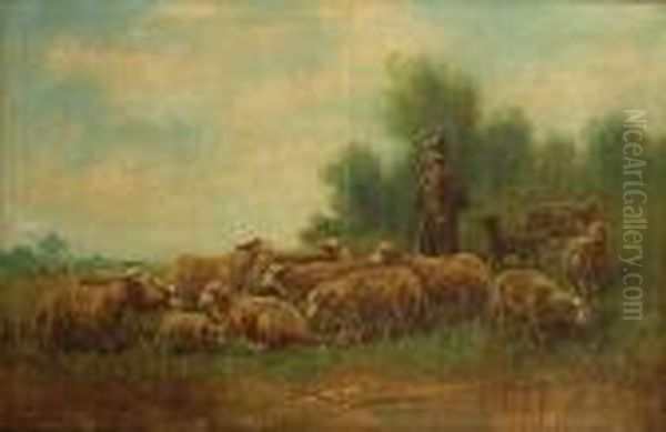 Herder Met Schapen Oil Painting by Henry Schouten