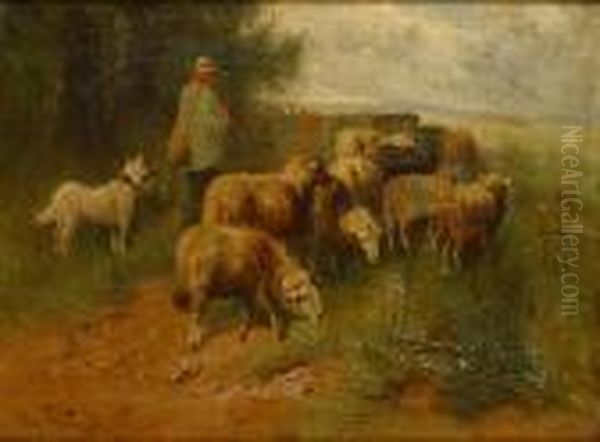 Herder Met Schapen Oil Painting by Henry Schouten