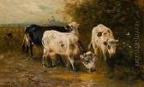 Vaches A L'abreuvoir Oil Painting by Henry Schouten