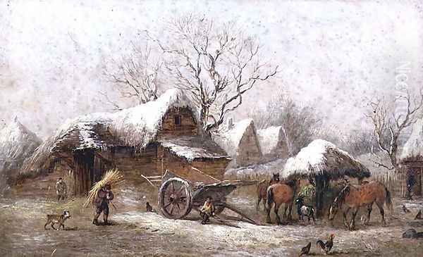 A Winter Farmyard Scene Oil Painting by Thomas Smythe