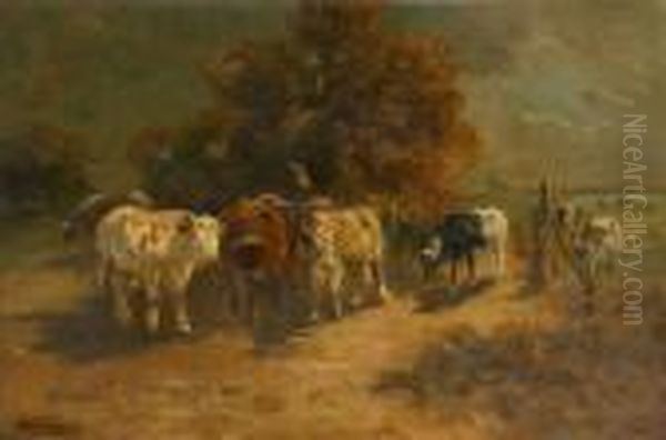 Troupeau De Vaches A Labarriere Oil Painting by Henry Schouten