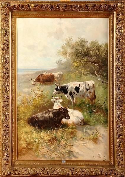 Vaches Au Bord De La Mer Oil Painting by Henry Schouten