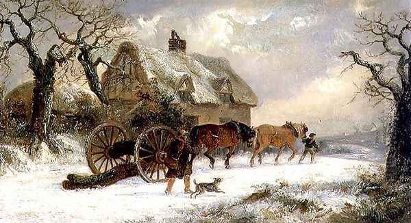 Carting Timber - Winter Oil Painting by Thomas Smythe