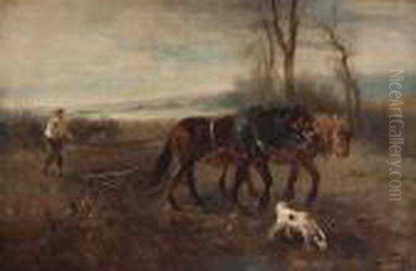 Ploegende Boer Met Paard Oil Painting by Henry Schouten