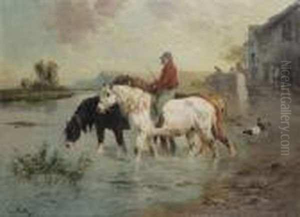 Boer Met Paarden De Rivier Overstekend Oil Painting by Henry Schouten