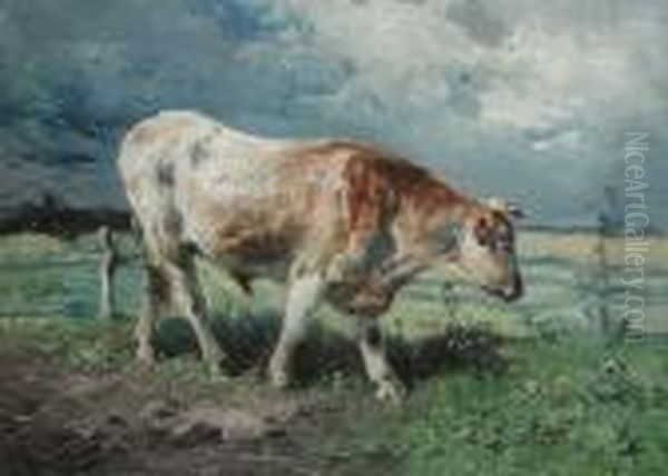 Cow In The Meadow Oil Painting by Henry Schouten