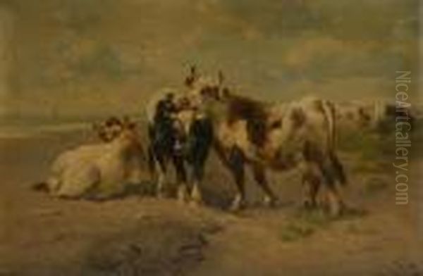 Vaches En Bord De Mer Oil Painting by Henry Schouten