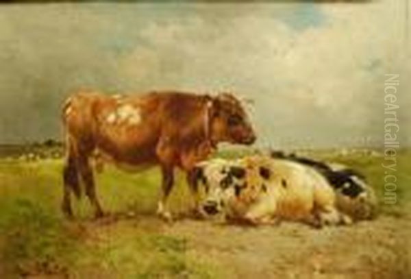 Vaches Au Pre Oil Painting by Henry Schouten