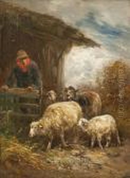 Hirte Mit Schafen Amgatter Oil Painting by Henry Schouten