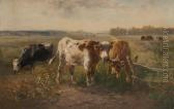 Troupeau A La Barriere Oil Painting by Henry Schouten