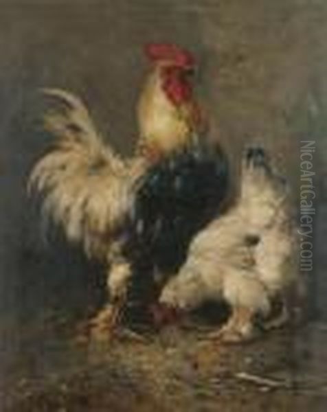 Cock And Chicken Oil Painting by Henry Schouten