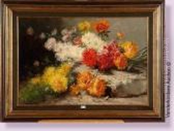 Gerbe De Fleurs Sur Une Pierre Oil Painting by Henry Schouten