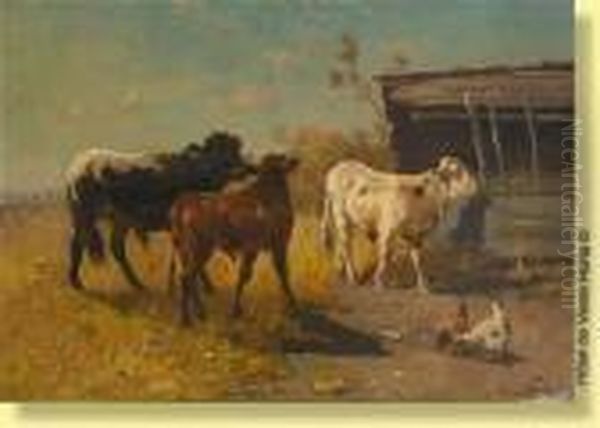 Vaches Sur Fond De Mer Du Nord Oil Painting by Henry Schouten