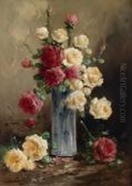 Mazzo Di Rose In Un Vaso Di Porcellana Oil Painting by Henry Schouten