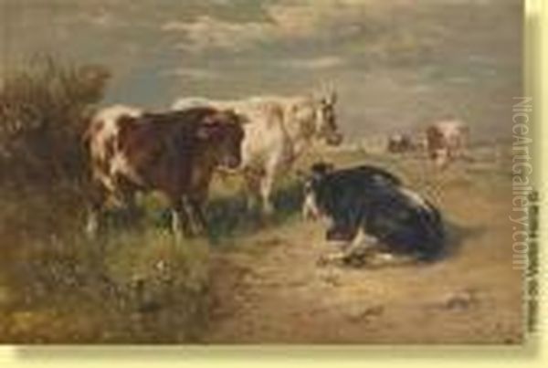 Vaches Et Bufs Au Paturage Oil Painting by Henry Schouten