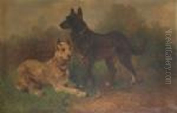 Dogs In A Landscape Oil Painting by Henry Schouten