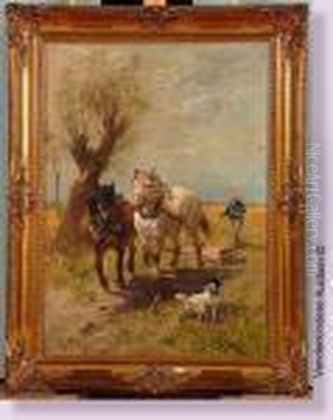 Attelage De Chevaux Aux Champs Oil Painting by Henry Schouten