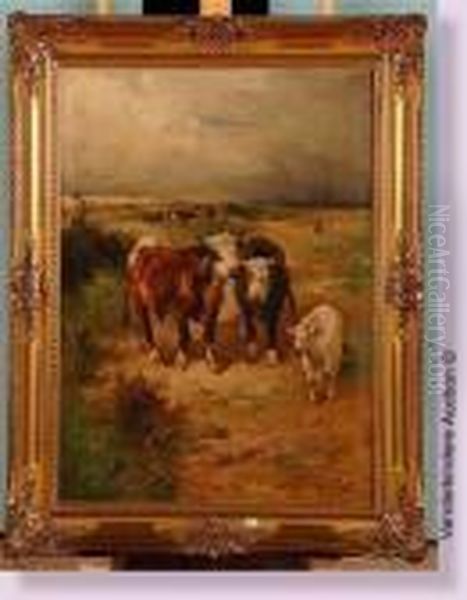 Jeune Fermiere Et Ses Vaches Dans Les Dunes Oil Painting by Henry Schouten