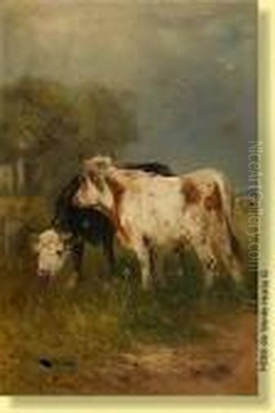 Vaches A La Barriere Oil Painting by Henry Schouten