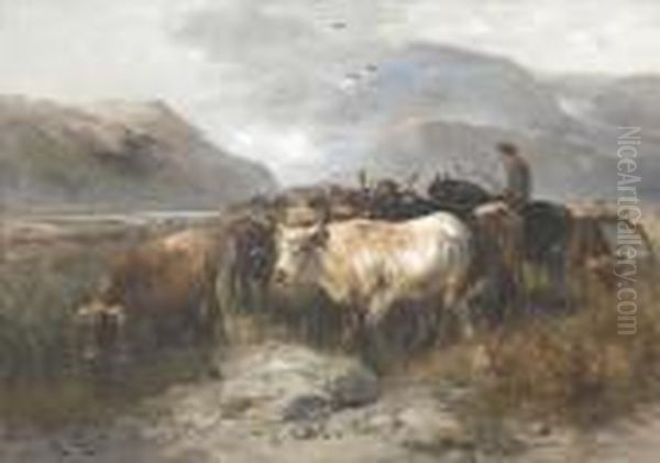 Hirte Zu Pferd Mit Kuhen Oil Painting by Henry Schouten