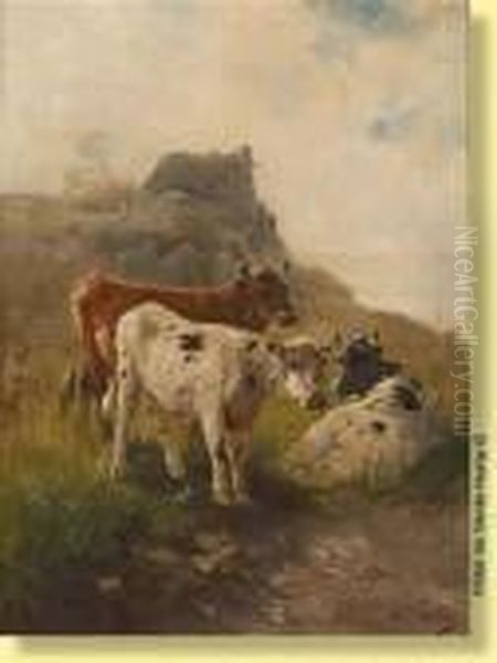 Vaches En Bord De Mer Oil Painting by Henry Schouten