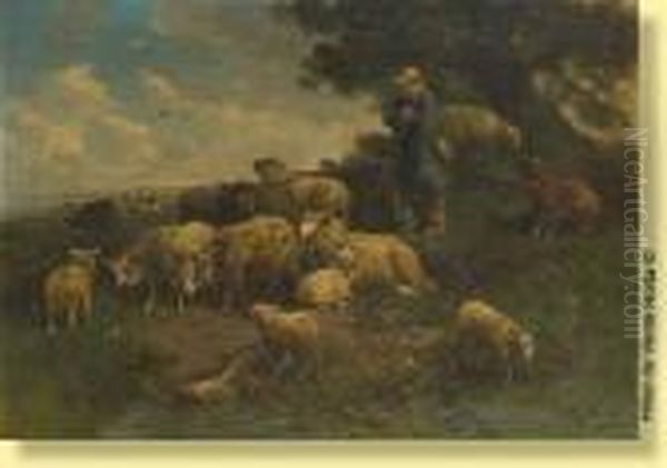 Berger Et Son Troupeau De Moutons Oil Painting by Henry Schouten